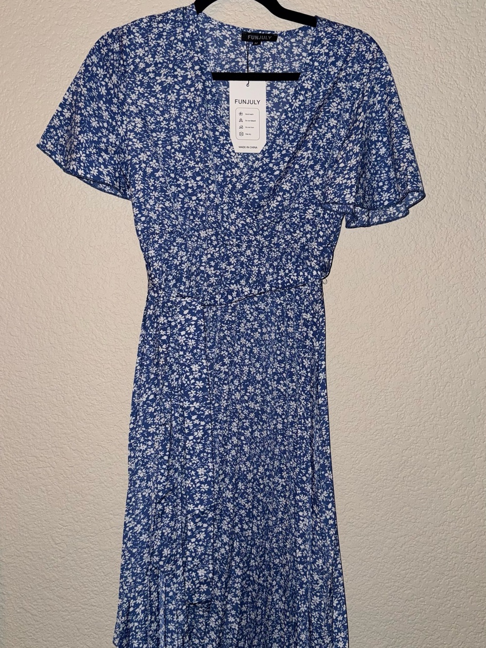 Funjuly Blue Floral Wrap-Style Midi Dress